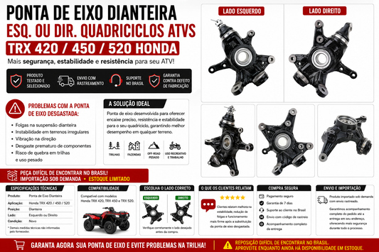 Ponta de Eixo Dianteira Esq. ou Dir. Quadriciclos Atvs TRX 420/450/520 Honda