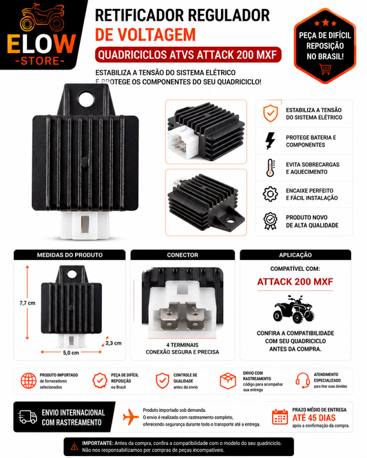 Retificador Regulador de Voltagem Quadriciclos Atvs Attack 200 MXF