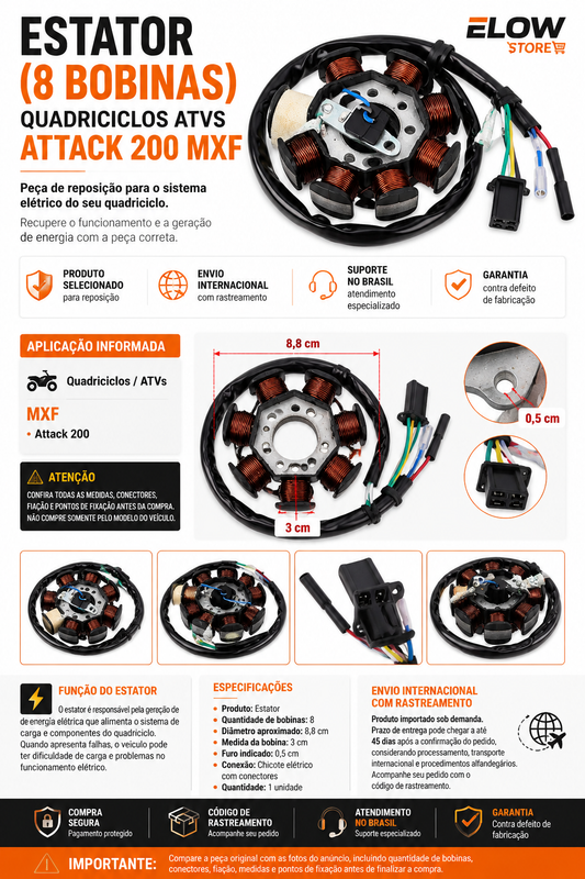Estator (8 Bobinas) Quadriciclos Atvs Attack 200 MXF