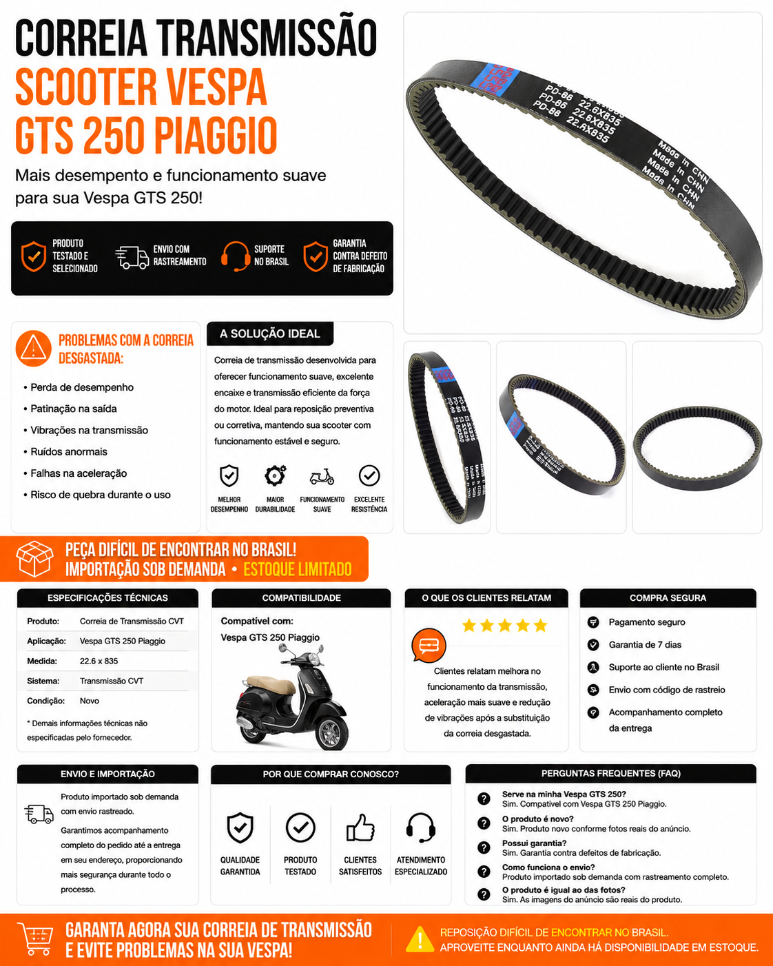 Correia Transmissão Scooter Vespa GTS 250 Piaggio