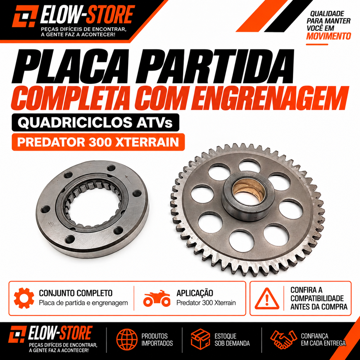 Placa Partida Completa com Engrenagem Quadriciclos Atvs Predator 300 Xterrain