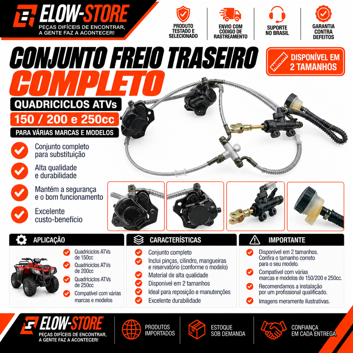 Conjunto Freio Traseiro Completo Quadriciclos Atvs de 150/ 200 e 250cc