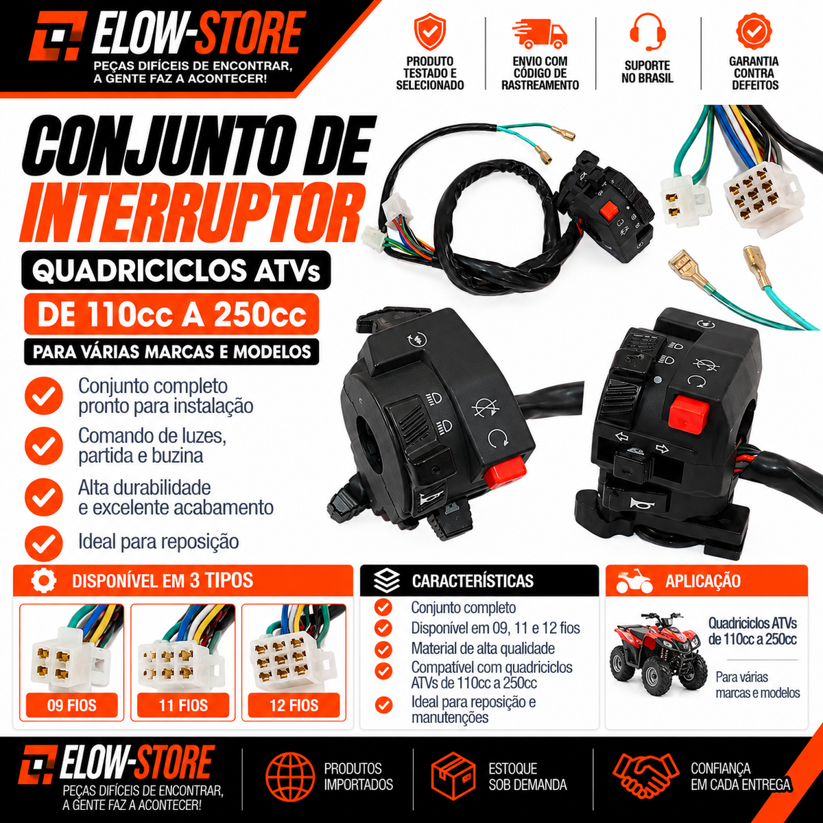 Conjunto de Interruptor Quadriciclos Atvs de 110cc a 250cc