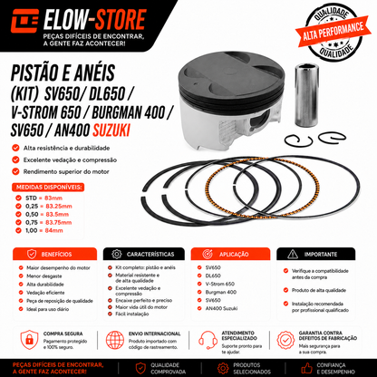 Pistão e Anéis (Kit) SV650/ DL650 / SV650/ AN400 Suzuki