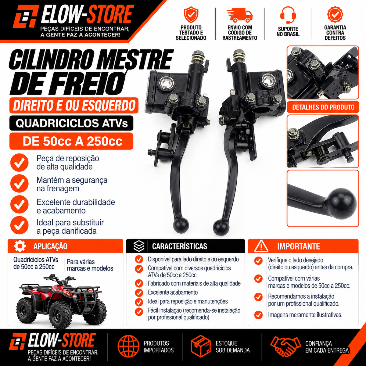 Cilindro Mestre de Freio Direito e ou Esquerdo Quadriciclos Atvs de 50cc a 250cc