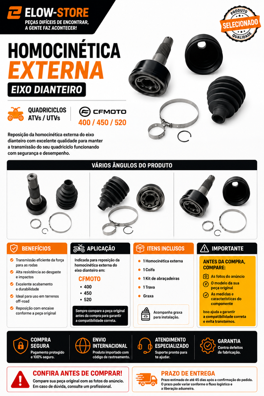 Homocinética Externa Eixo Dianteiro Quadriciclos Atvs/ Utvs 400/450/520 CFmoto
