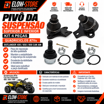 Pivô da Suspensão Superior e Inferior (Kit 4 Pçs.)Quadriciclos Atvs Outlander 400/ 650/ 800 Can Am