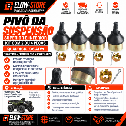 Pivô da Suspensão Superior e Inferior (Kit C/ 2 ou 4 Pçs.)Quadriciclos Atvs Sportsman/ Ranger 450 a 800 Polaris