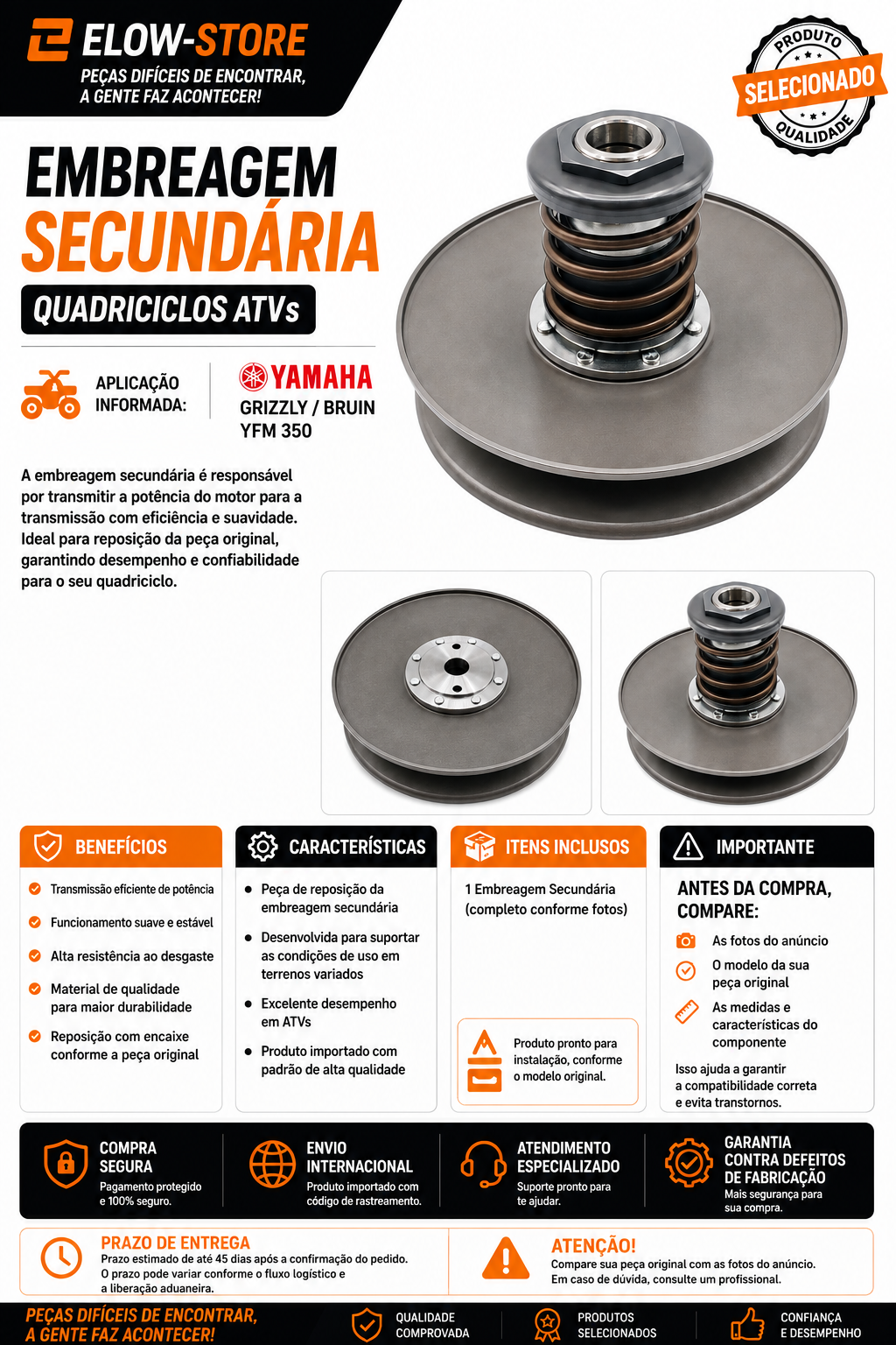 Embreagem Secundária Quadriciclos Atvs Grizzly/ Bruin YFM 350 Yamaha