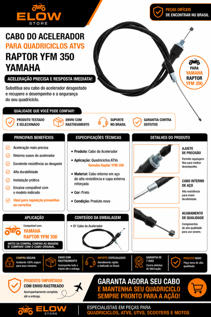 Cabo do Acelerador Quadriciclos Atvs Raptor  YFM 350 Yamaha