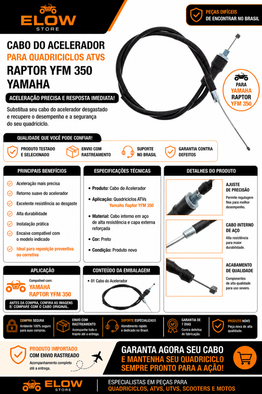 Cabo do Acelerador Quadriciclos Atvs Raptor  YFM 350 Yamaha