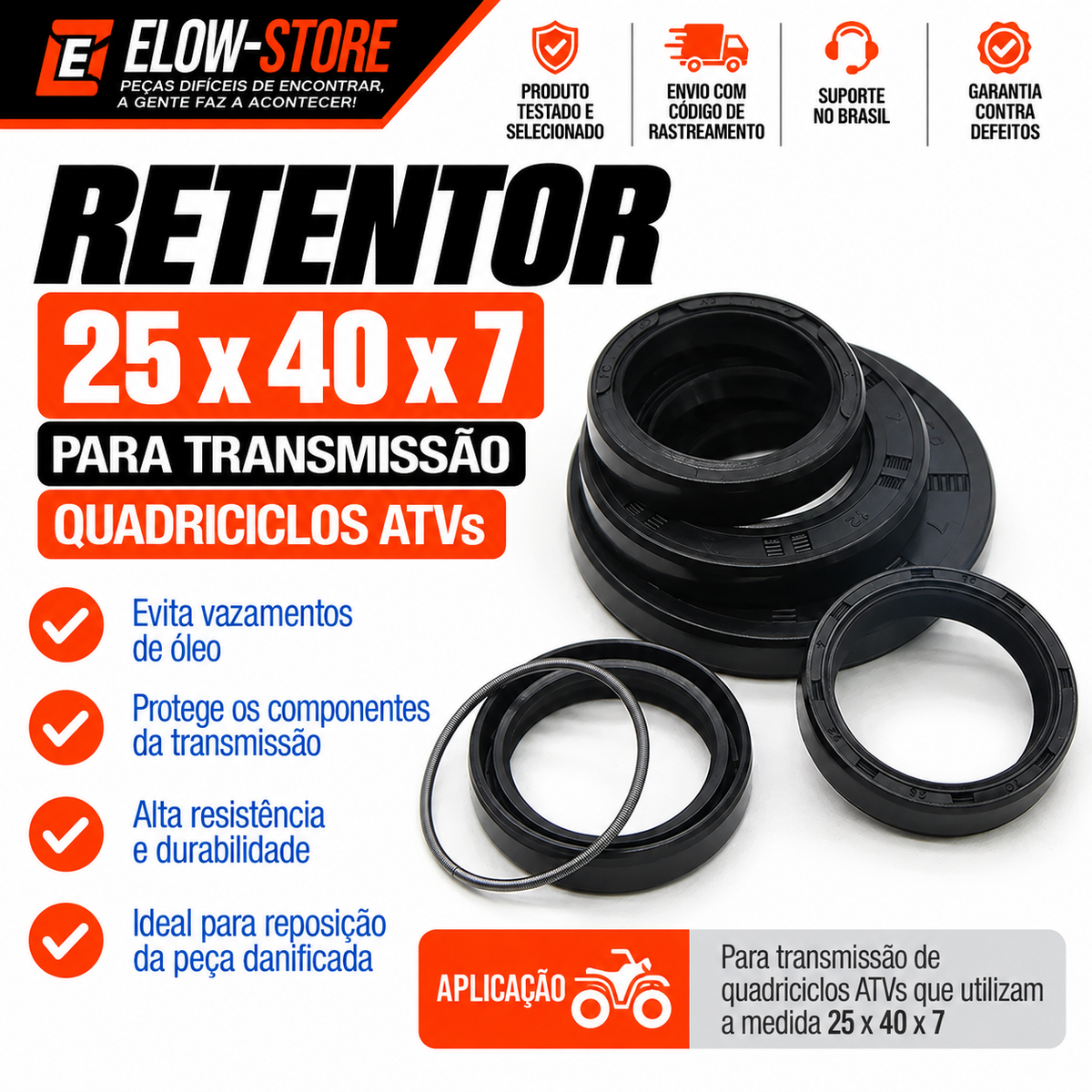 Retentor 25x40x7 Para Transmissão de Quadriciclos Atvs