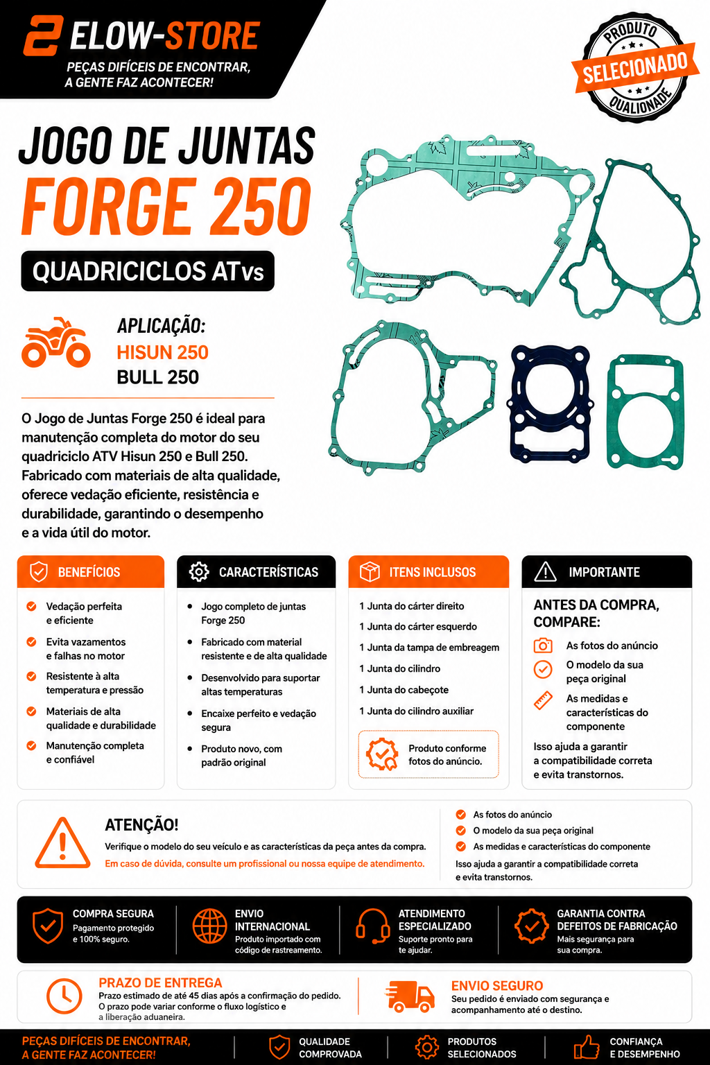 Jogo Juntas Quadriciclos Atvs Forge 250 Hisun e Bull 250