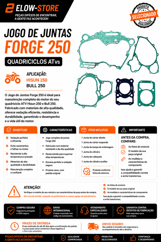 Jogo Juntas Quadriciclos Atvs Forge 250 Hisun e Bull 250