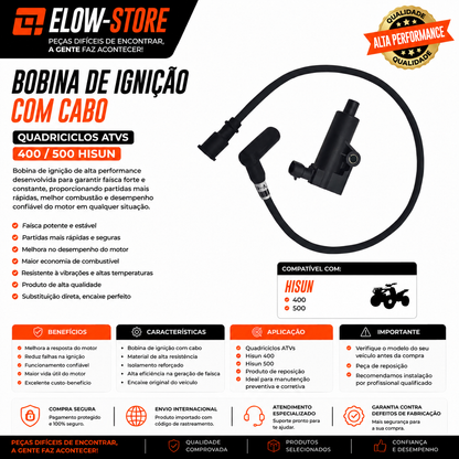 Bobina de Ignição com Cabo Quadriciclos Atvs 400/ 500 Hisun