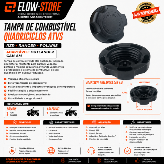 Tampa de Combustível Quadriciclos Atvs RZR Ranger Polaris e Adaptável Outlander Can Am