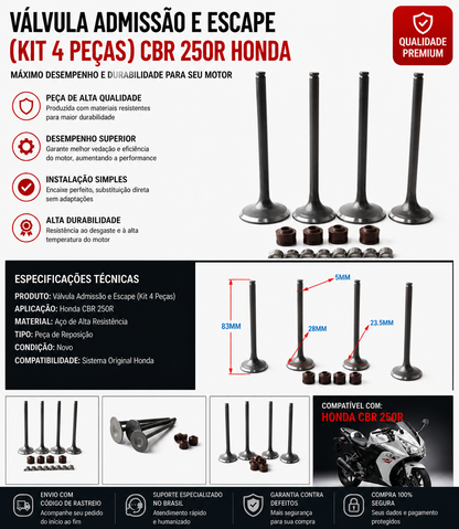Válvula Admissão e Escape (kt 4 pçs) CBR 250R Honda