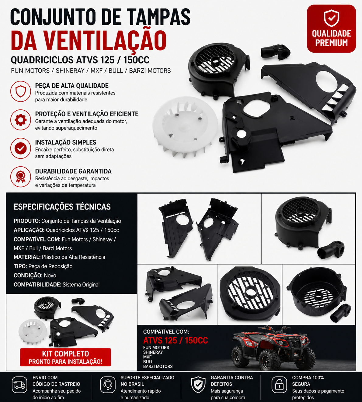 Conjunto de Tampas da Ventilação Quadriciclos Atvs 125/ 150cc Fun Motors/ Shineray/ MXF/ Bull/ Barzi Motors