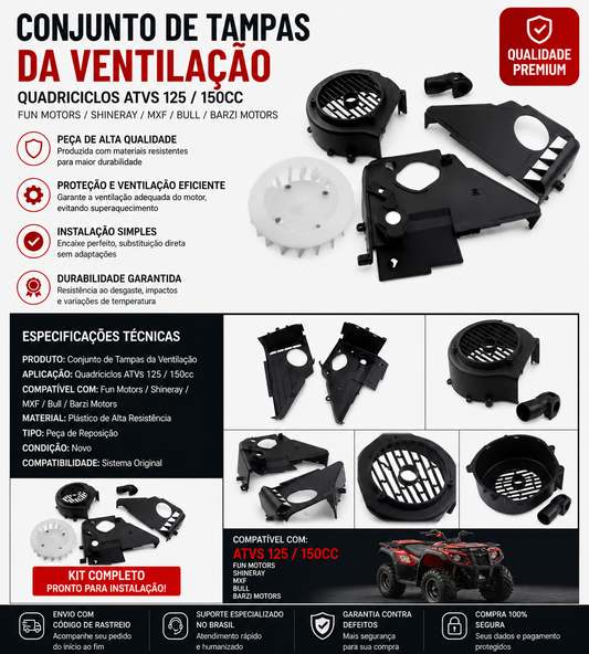 Conjunto de Tampas da Ventilação Quadriciclos Atvs 125/ 150cc Fun Motors/ Shineray/ MXF/ Bull/ Barzi Motors