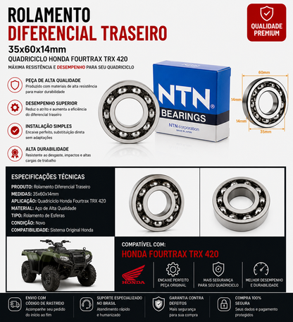Rolamento Diferencial Traseiro 35x60x14 Quadriciclo Fourtrax Trx 420 Honda