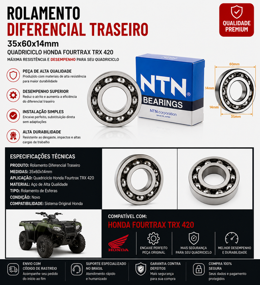 Rolamento Diferencial Traseiro 35x60x14 Quadriciclo Fourtrax Trx 420 Honda