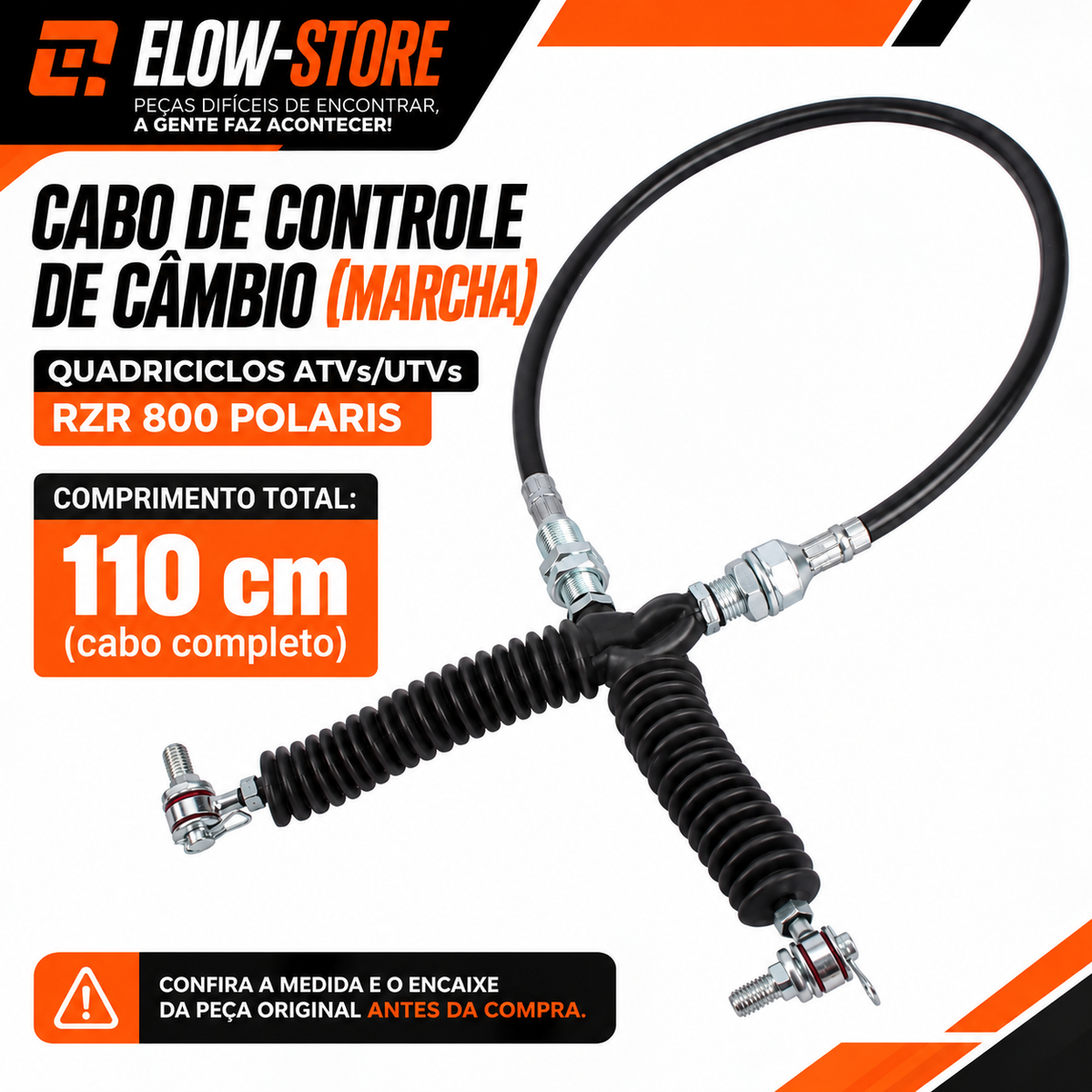 Cabo de Controle de Cambio (Marcha) Quadriciclos Atvs/ Utvs RZR 800 Polaris