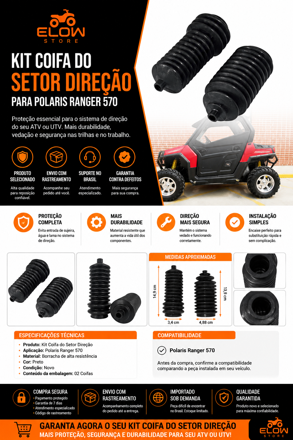 Kit Coifa do Setor Direção Quadriciclos Atv/Utv Ranger 570 Polaris