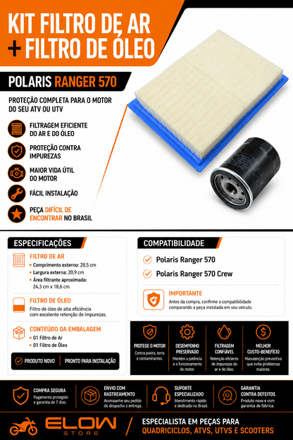 Kit de Filtro do Óleo e Filtro do Ar Quadriciclos Atvs/Utvs Ranger 570 Polaris