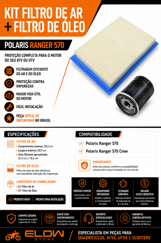Kit de Filtro do Óleo e Filtro do Ar Quadriciclos Atvs/Utvs Ranger 570 Polaris