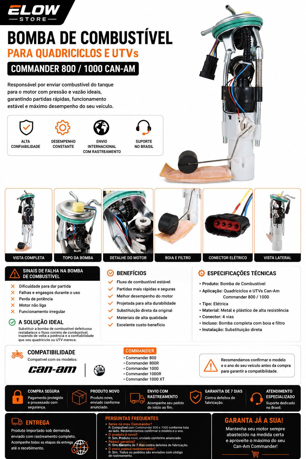 Bomba de Combustível Quadriciclos Atvs/ Utvs Commander 800/ 1000 Can Am