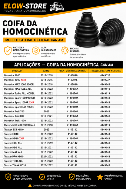 Coifa da Homocinetica para Quadriciclos Atvs/ Utvs da Can Am