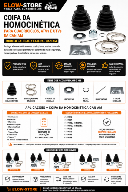 Coifa da Homocinetica para Quadriciclos Atvs/ Utvs da Can Am