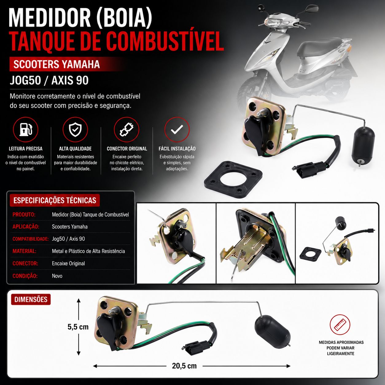 Medidor (Boia) Tanque de Combustível Scooters Jog 50/ Axis 90 Yamaha