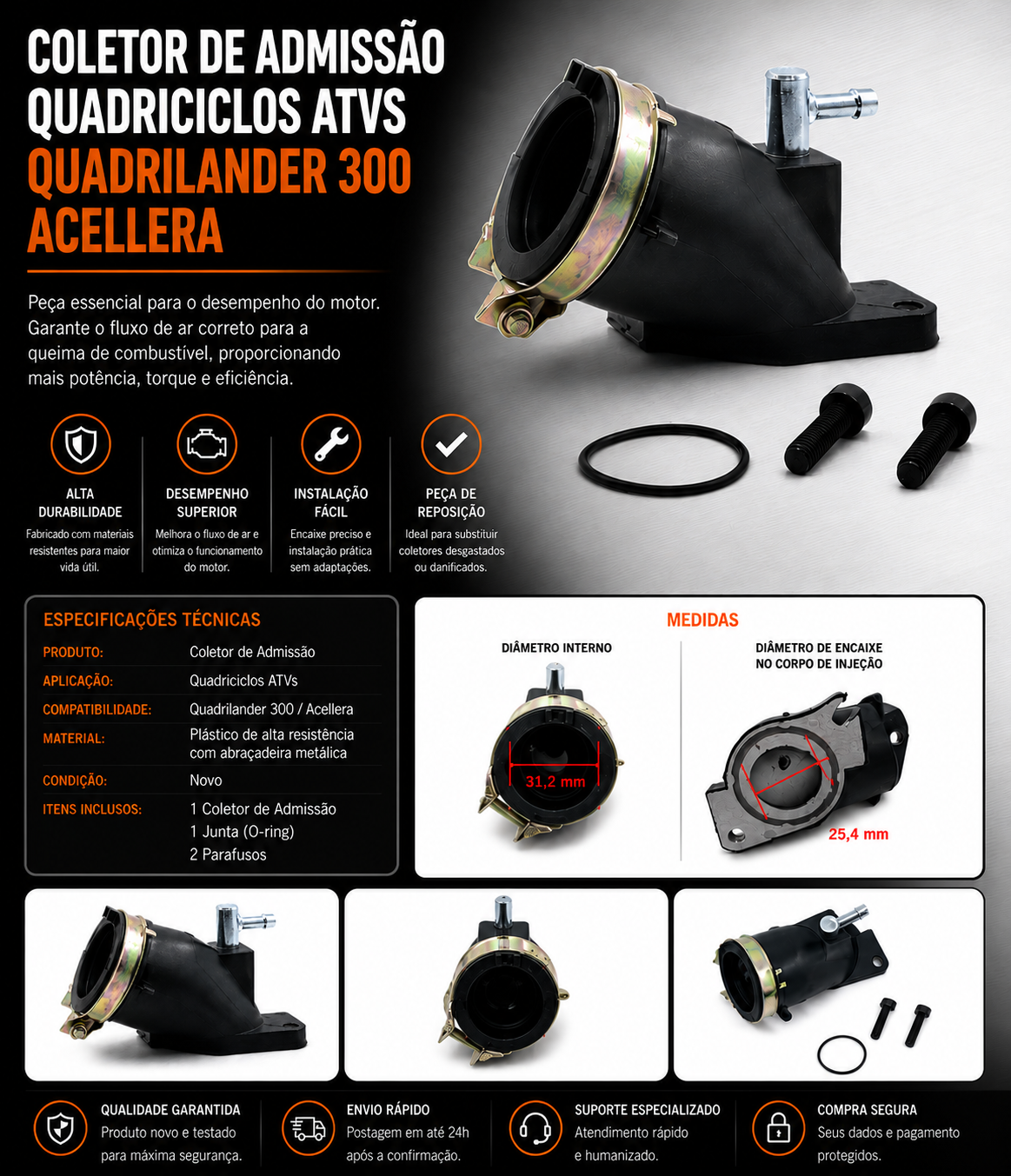 Coletor de Admissão Quadriciclos Atvs Quadrilander 300 Acellera