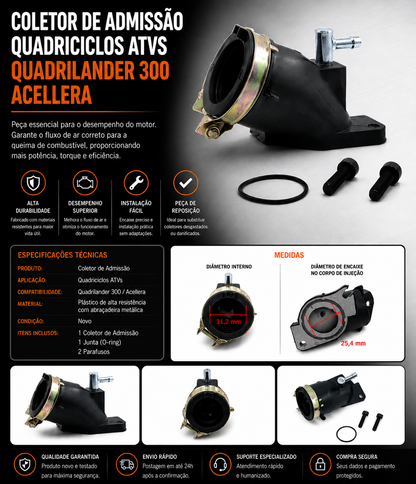Coletor de Admissão Quadriciclos Atvs Quadrilander 300 Acellera