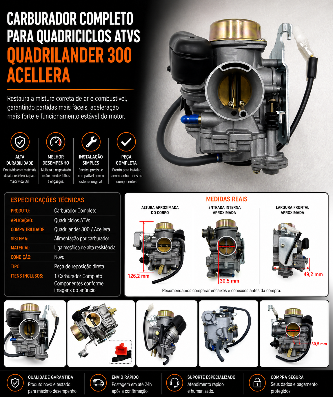 Carburador Completo Quadriciclos Atvs Quadrilander 300 Acellera