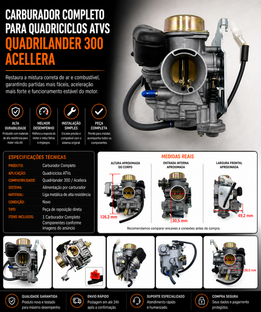 Carburador Completo Quadriciclos Atvs Quadrilander 300 Acellera