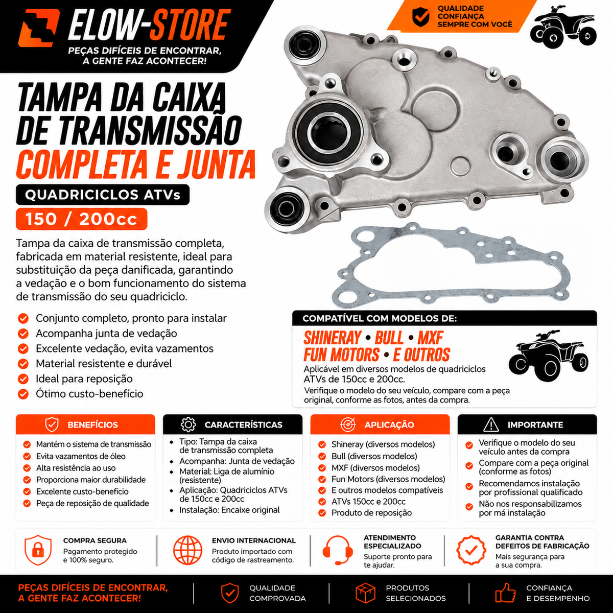 Tampa da Caixa de Transmissão Completa e Junta Quadriciclos Atvs de 150/ 200cc