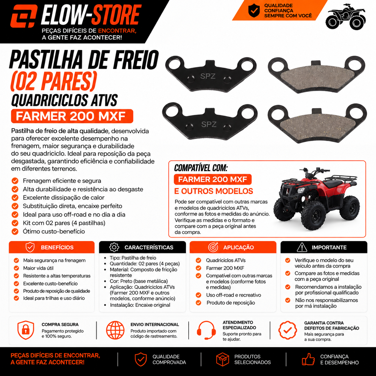 Pastilha de Freio (02 Pares) Quadriciclos Atvs Farmer 200 MXF