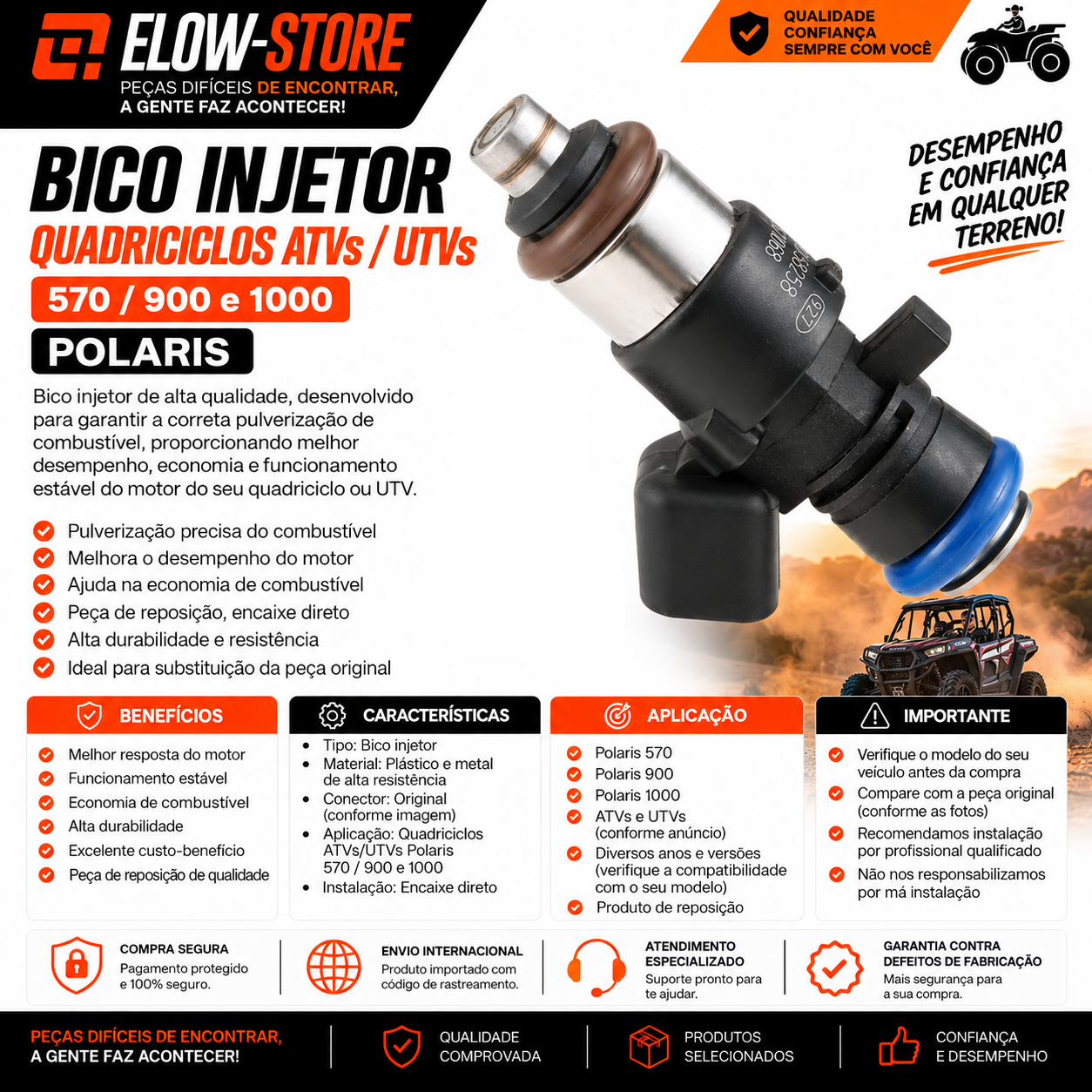 Bico Injetor Quadriciclos Atvs/ Utvs 570/ 900 e 1000 da Polaris