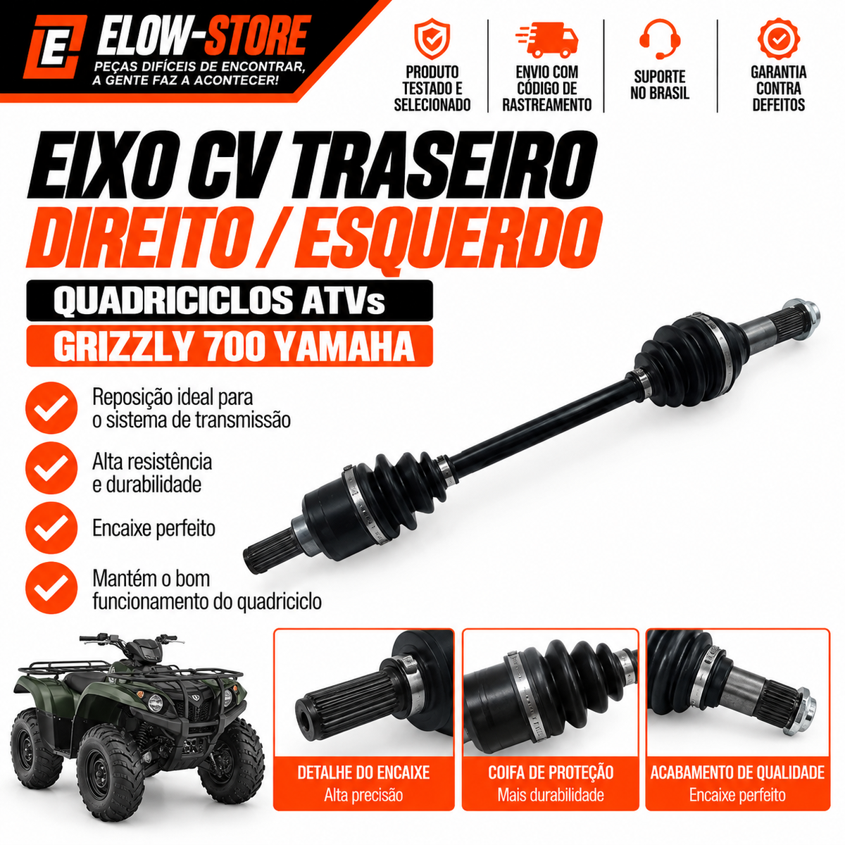 Eixo CV Traseiro Direito/ Esquerdo (Homocinética) Quadriciclos Atvs Grizzly 700 Yamaha