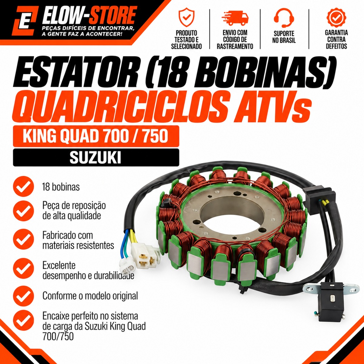 Estator (18 Bobinas) Quadriciclos Atvs King Quad 700/750 Suzuki