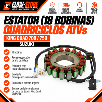 Estator (18 Bobinas) Quadriciclos Atvs King Quad 700/750 Suzuki