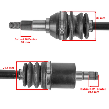 Eixo CV (Homocinética) Diant. Esq. Quadriciclos Atvs 500/570/650/800/850/1000 Can Am