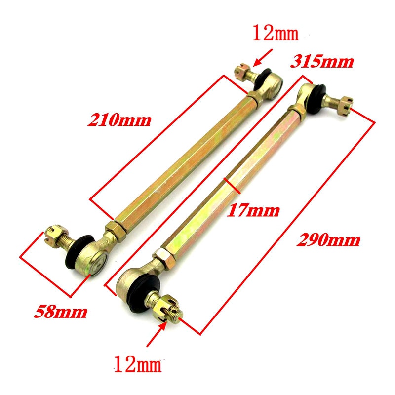 Barra/ Haste Direção E Terminais M12/ 210mm Quadriciclos Atvs De 50 Á 250